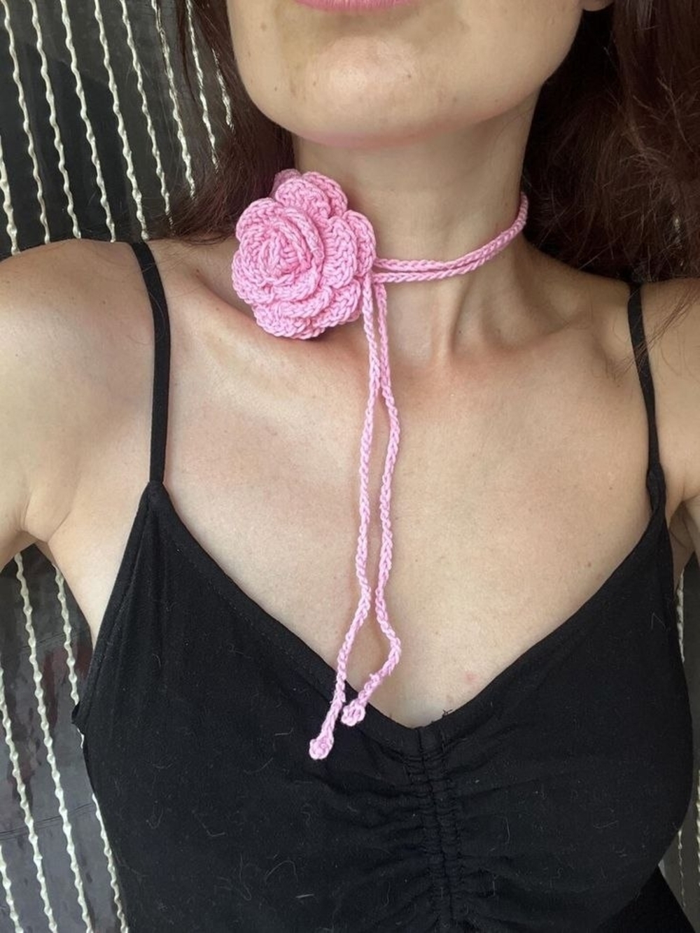 Handmade Pink Crochet Rose Choker